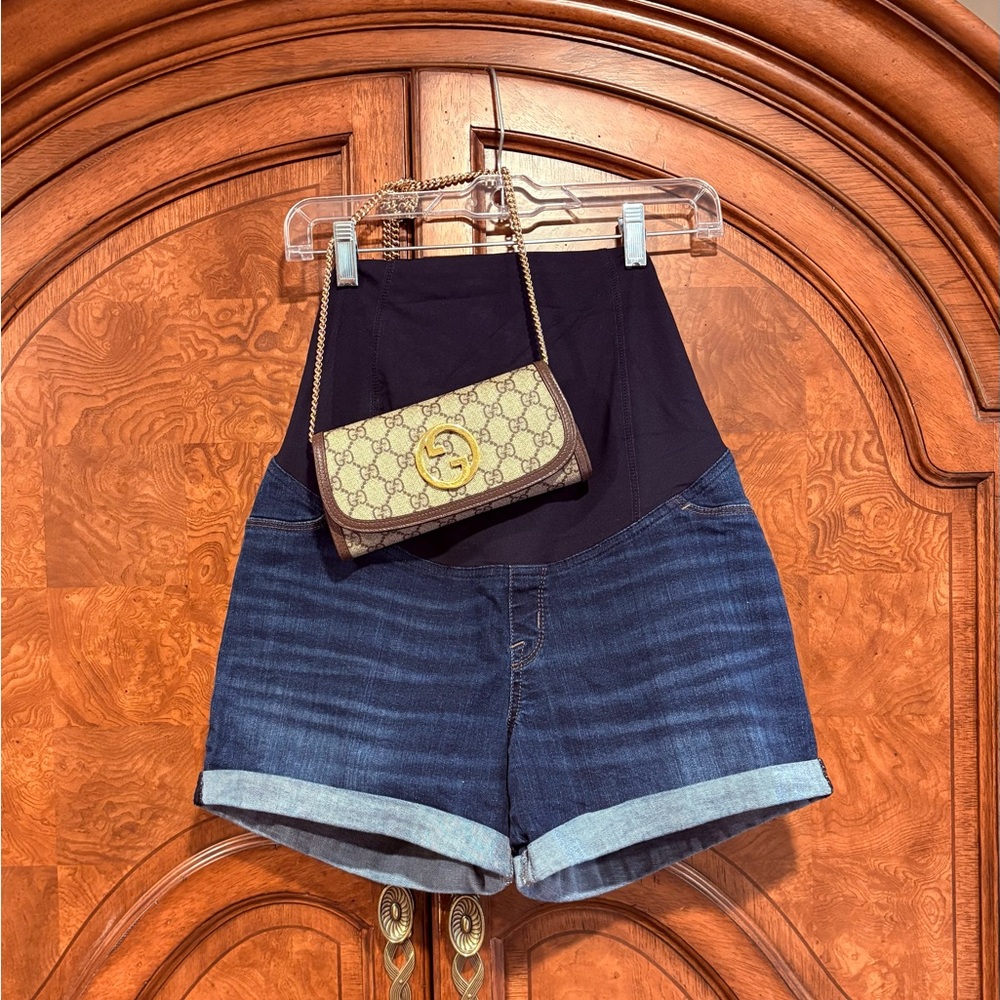 Isabel Maternity Blue Denim Midi Shorts, size 8